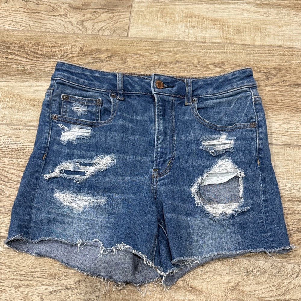 American Eagle Super High Rise Shortie Distressed Shorts